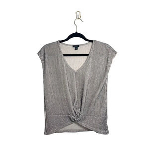 Ann Taylor Factory Cream & Black Striped Knot Hem Textured Top Small Women’s